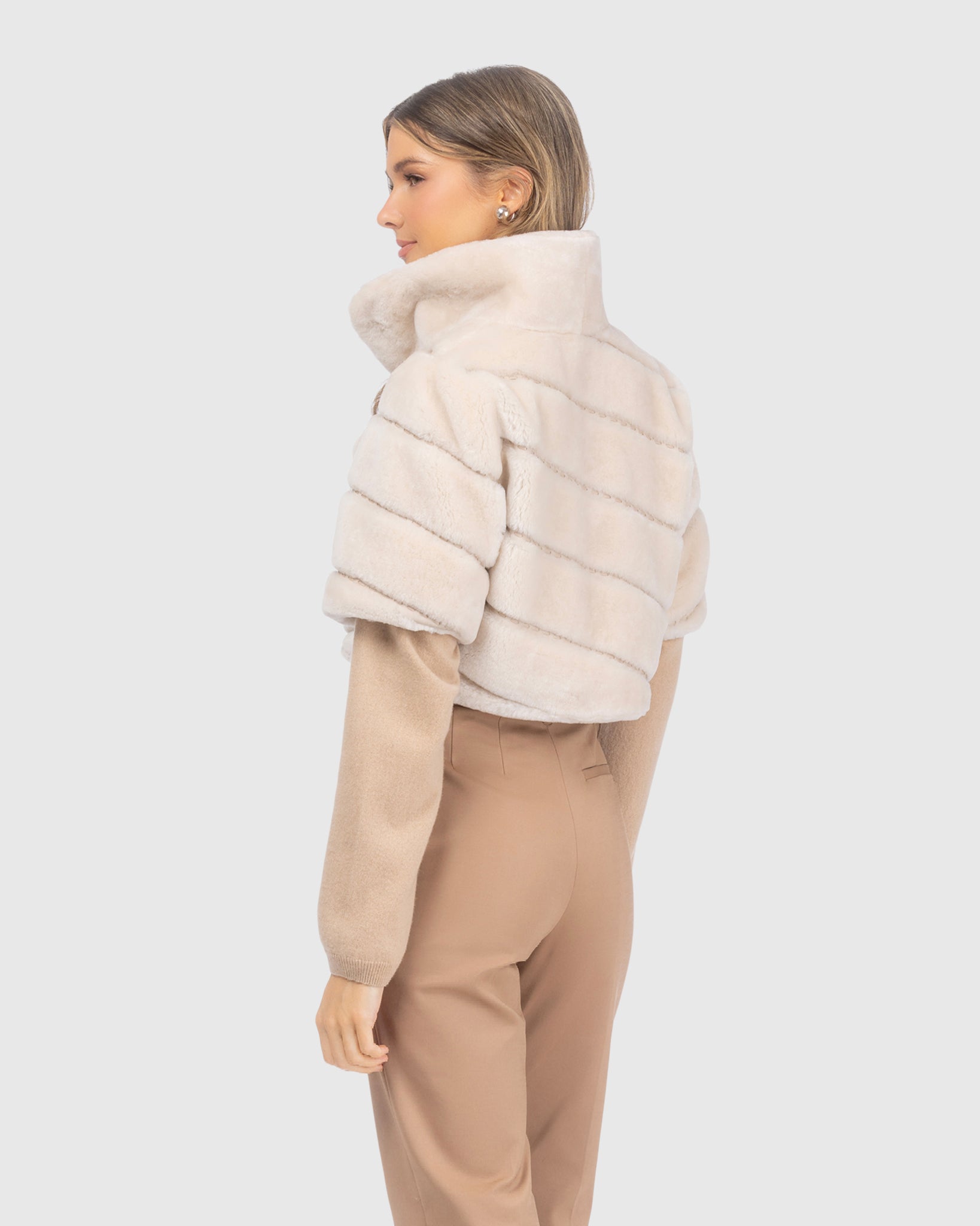 SELECT SHEARLING LAMB DIAGONAL BOLERO WITH CROPPED SLEEVES