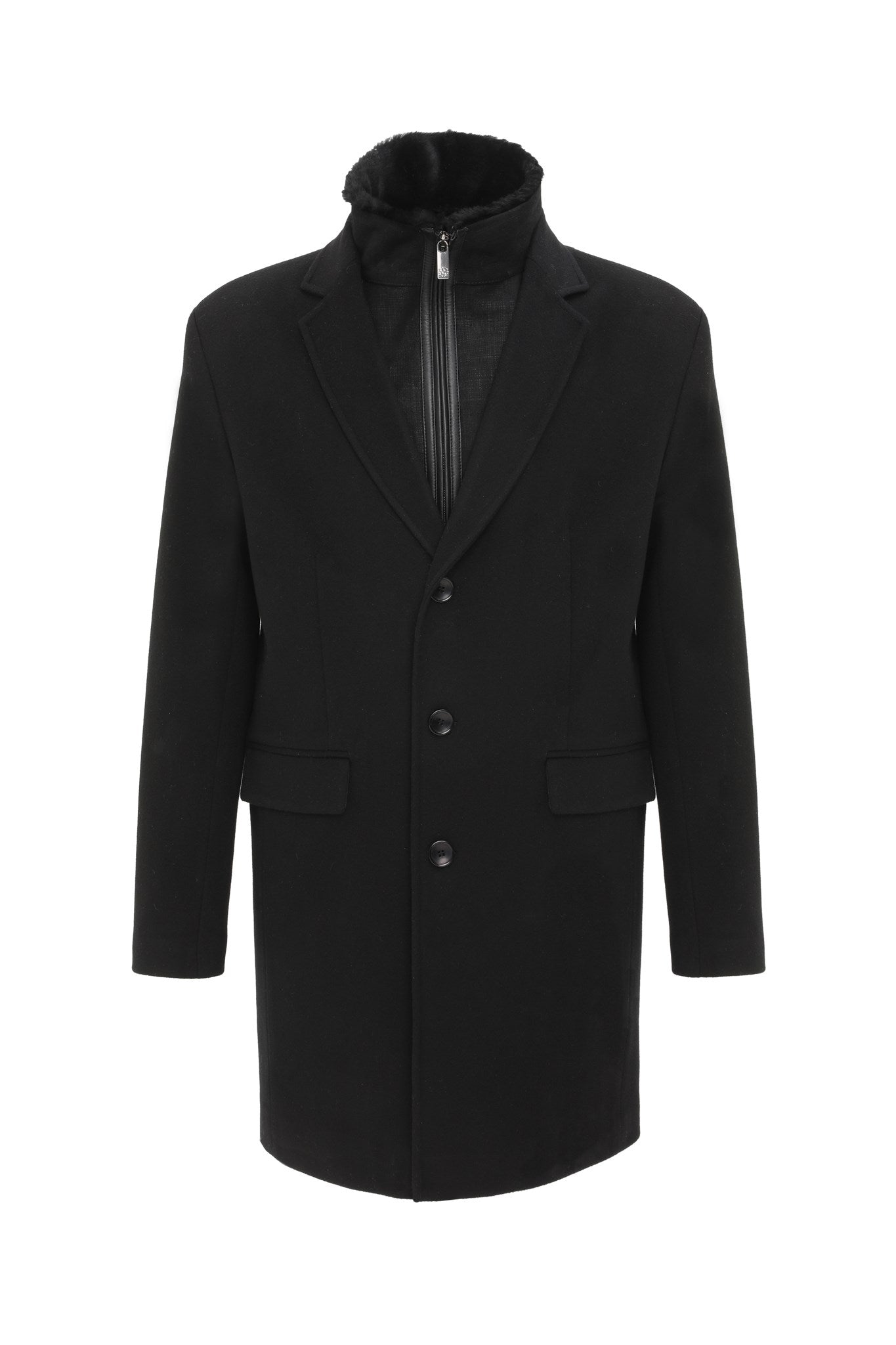 Mens Loro Piana Wool Short Coat With Merino Shearling Lamb Trim