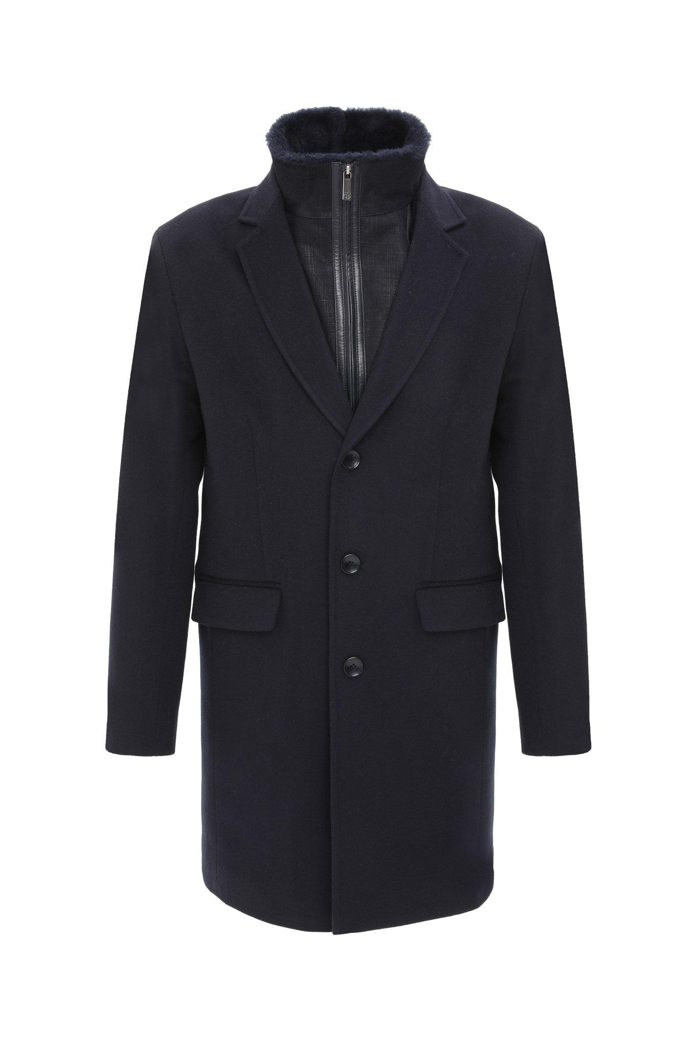 Mens Loro Piana Wool Short Coat With Merino Shearling Lamb Trim