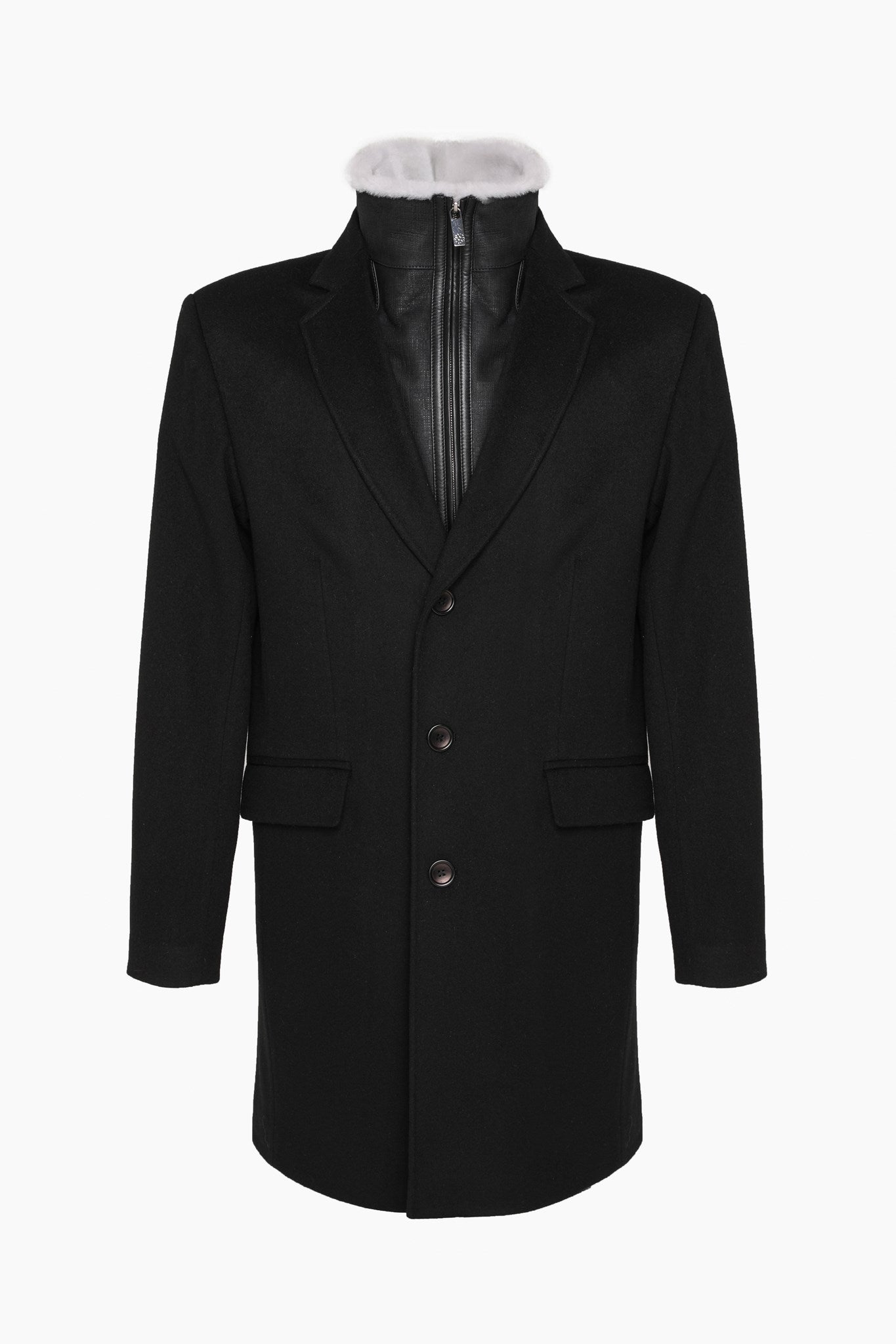 Mens Loro Piana Wool Short Coat With Merino Shearling Lamb Trim