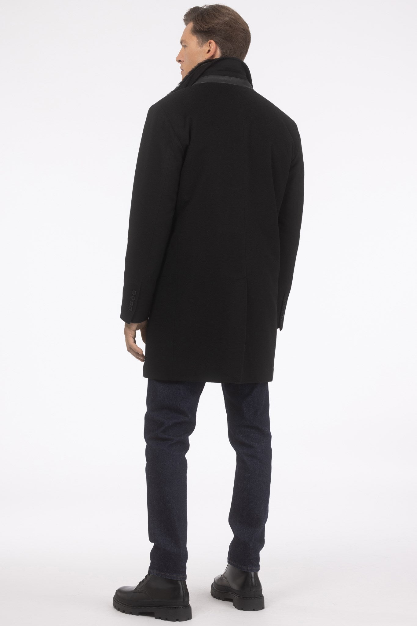 Mens Loro Piana Wool Short Coat With Merino Shearling Lamb Trim