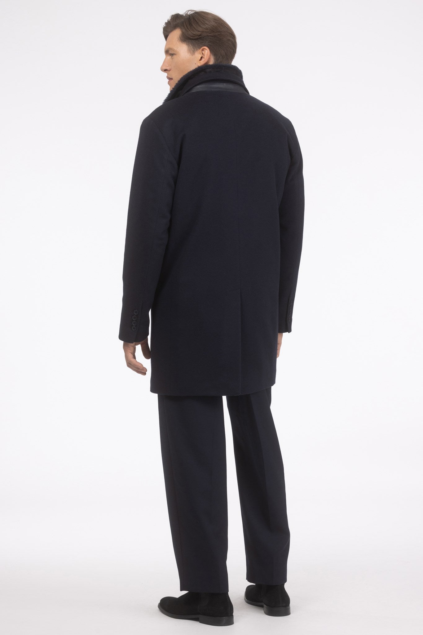 Mens Loro Piana Wool Short Coat With Merino Shearling Lamb Trim
