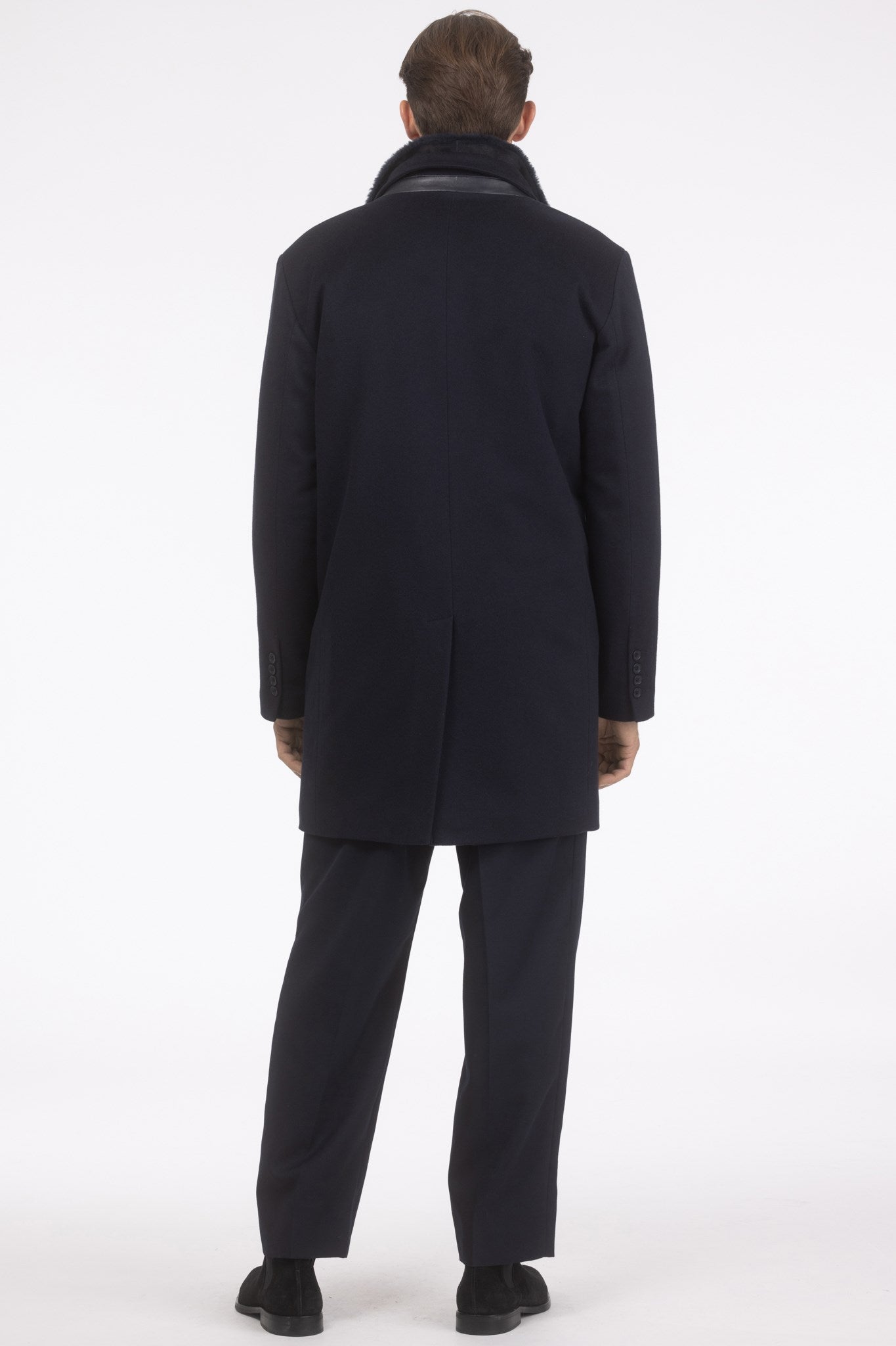 Mens Loro Piana Wool Short Coat With Merino Shearling Lamb Trim