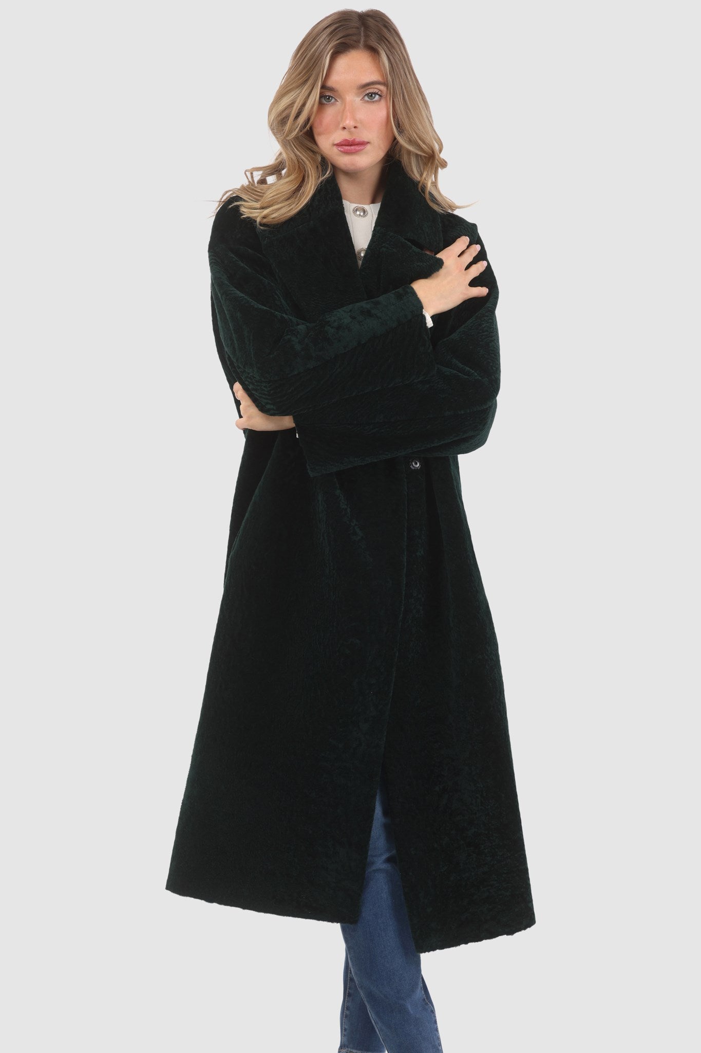 Manteau court réversible en peau d'agneau texturée