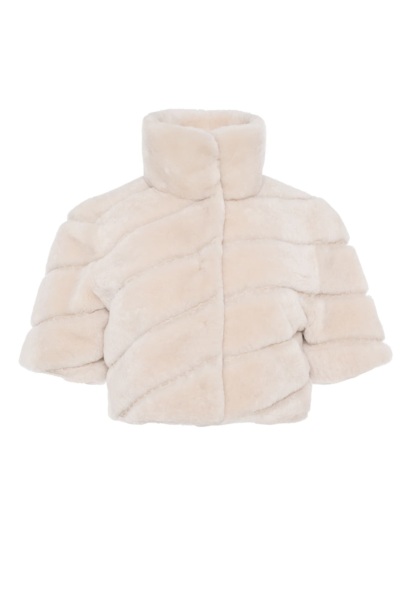 SELECT SHEARLING LAMB DIAGONAL BOLERO WITH CROPPED SLEEVES