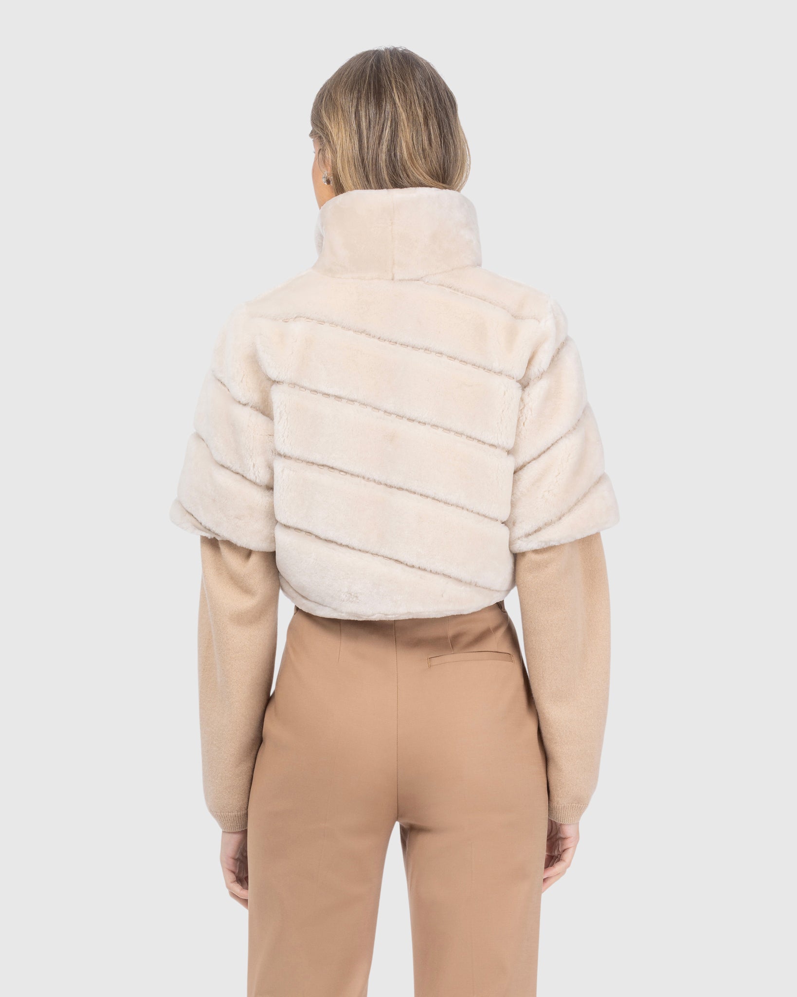 SELECT SHEARLING LAMB DIAGONAL BOLERO WITH CROPPED SLEEVES
