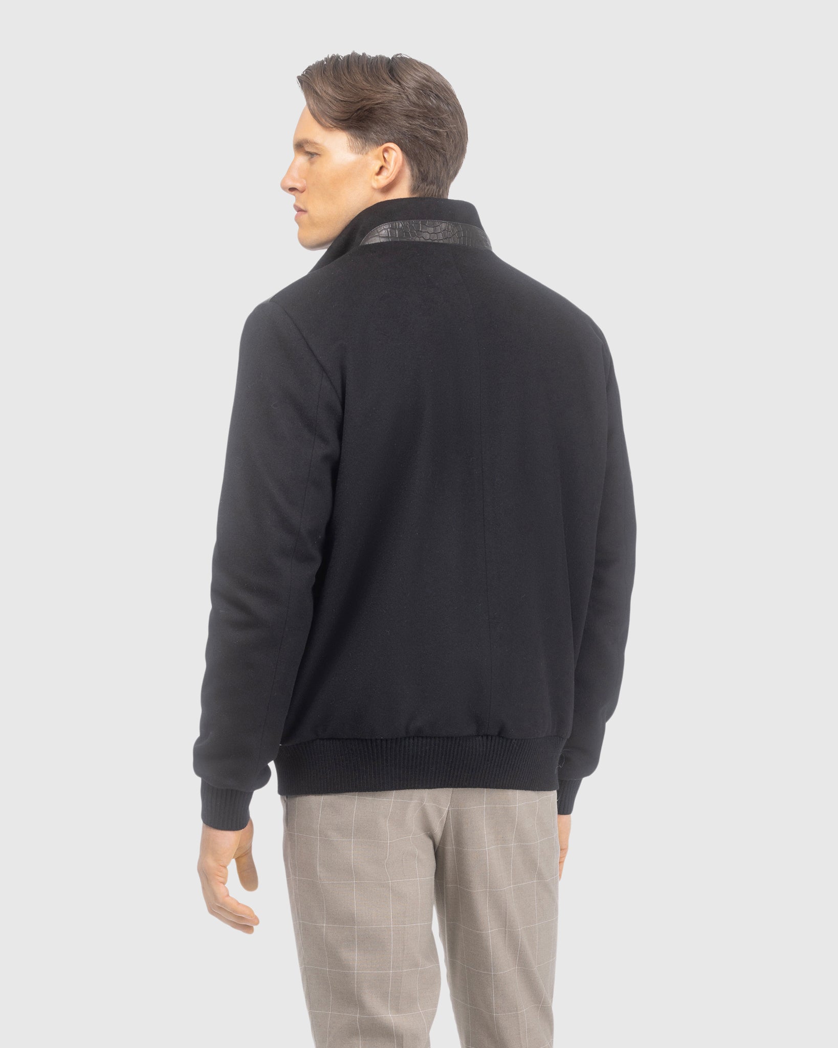 MENS LORO PIANA WOOL JACKET WITH CROCO EMBOSSED NAPPA LEATHER FRONT