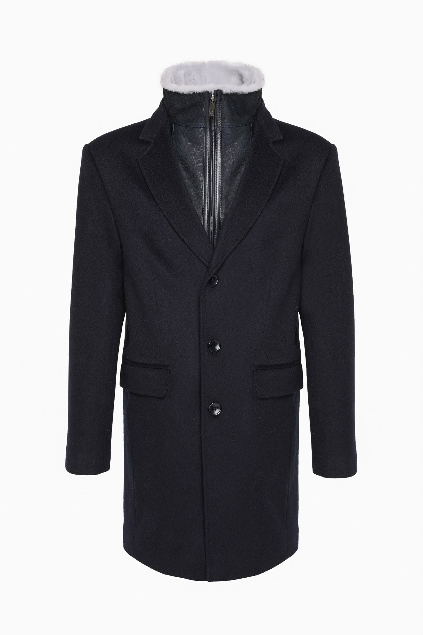 Mens Loro Piana Wool Short Coat With Merino Shearling Lamb Trim