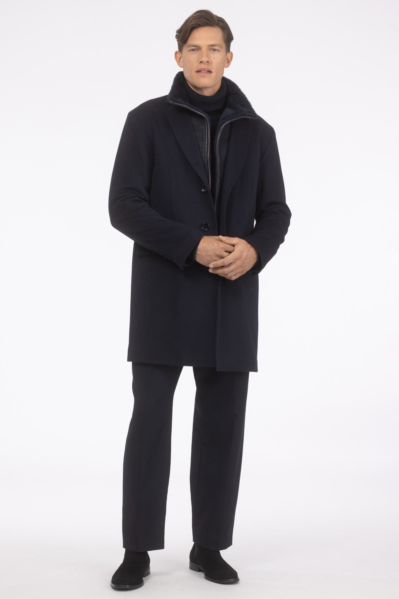 Mens Loro Piana Wool Short Coat With Merino Shearling Lamb Trim
