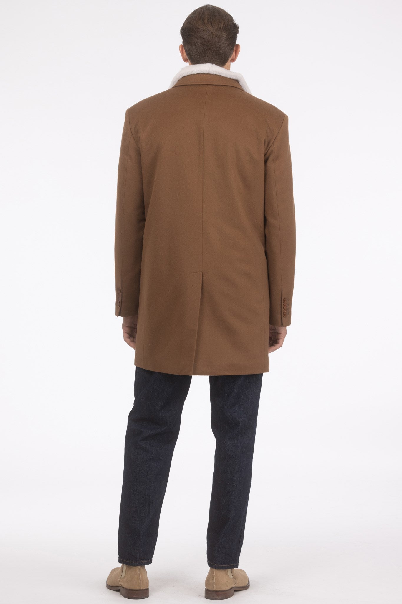 Mens Loro Piana Wool Short Coat With Merino Shearling Lamb Trim