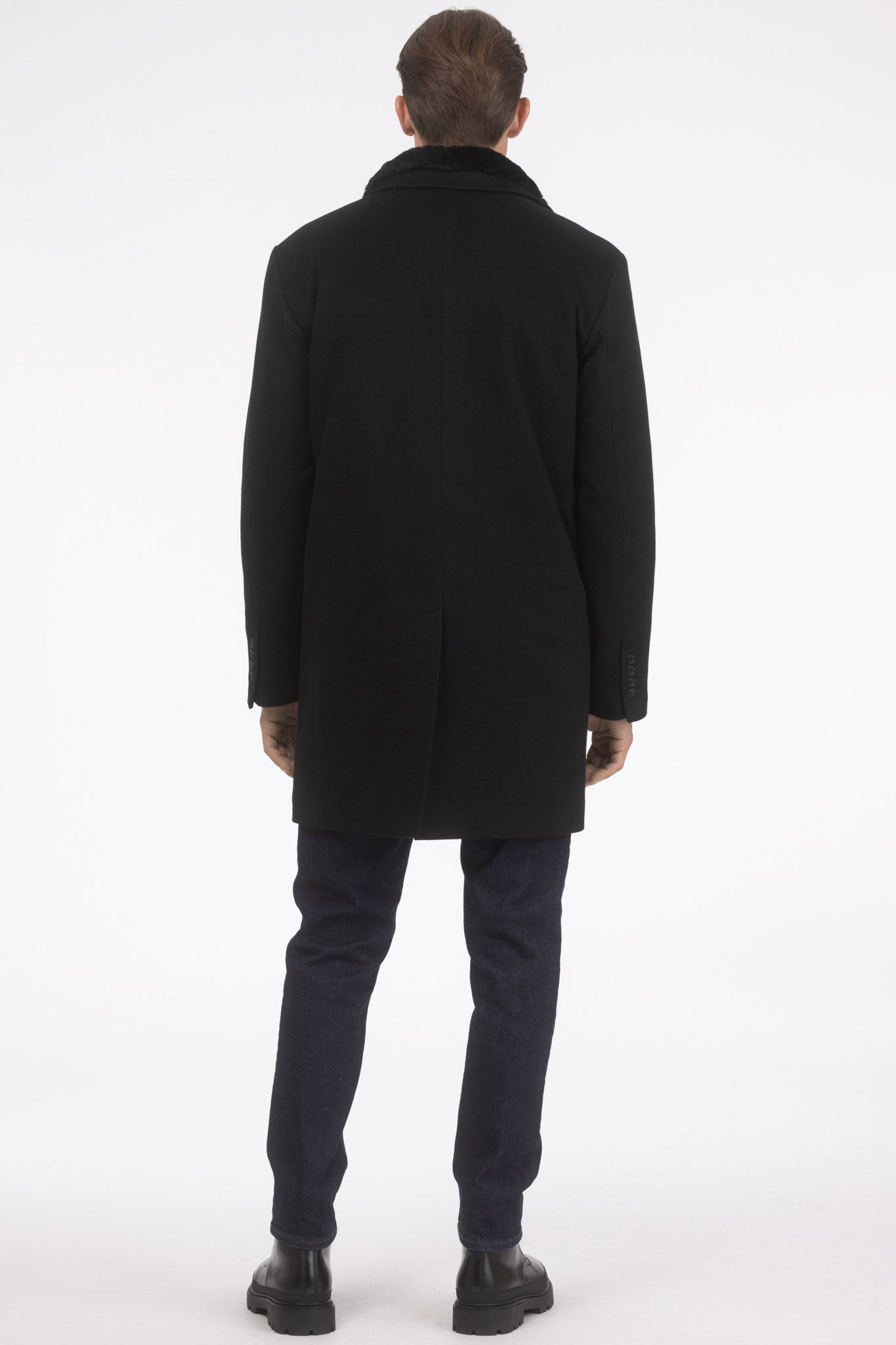 Mens Loro Piana Wool Short Coat With Merino Shearling Lamb Trim