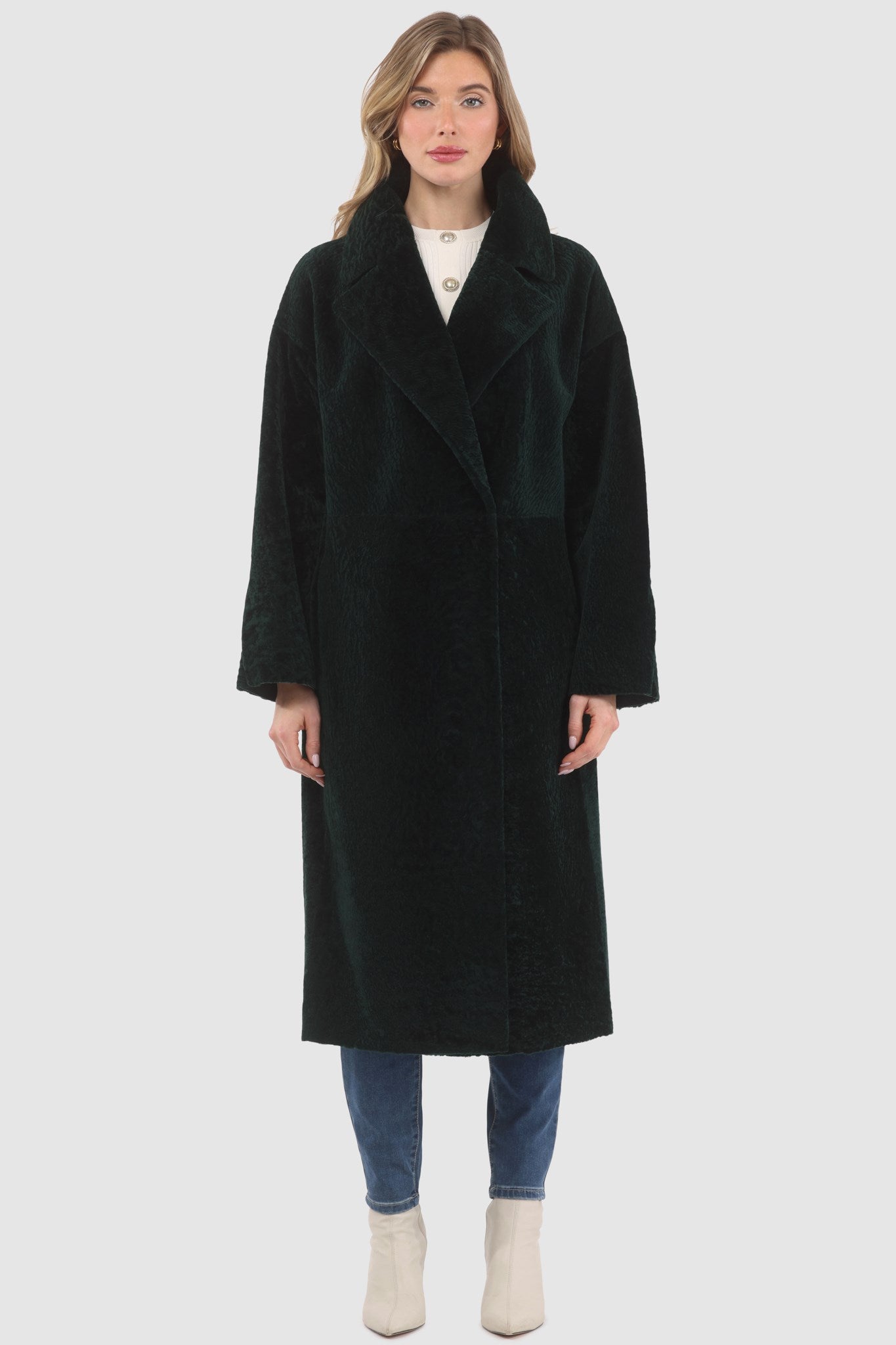 Manteau court réversible en peau d'agneau texturée