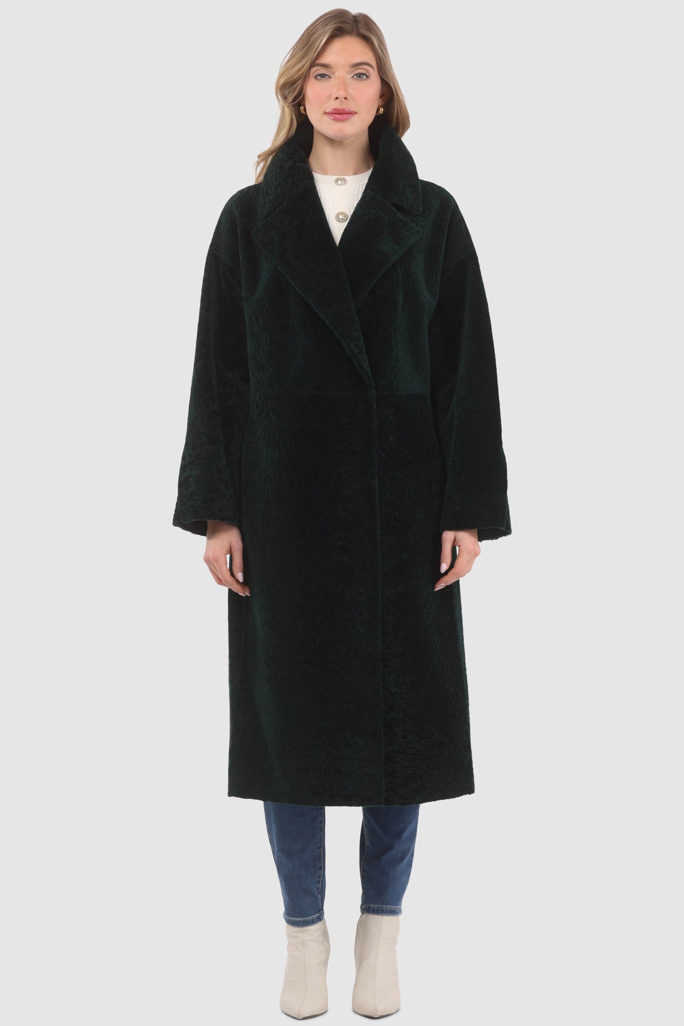 Manteau court réversible en peau d'agneau texturée